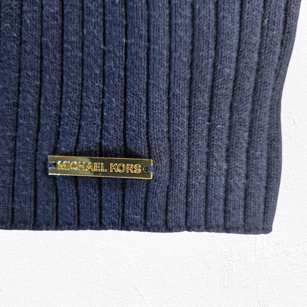 Michael Michael Kors Navy Blue Ribbed Off Shoulder Designer Sweater Size Large - Picture 4 of 8